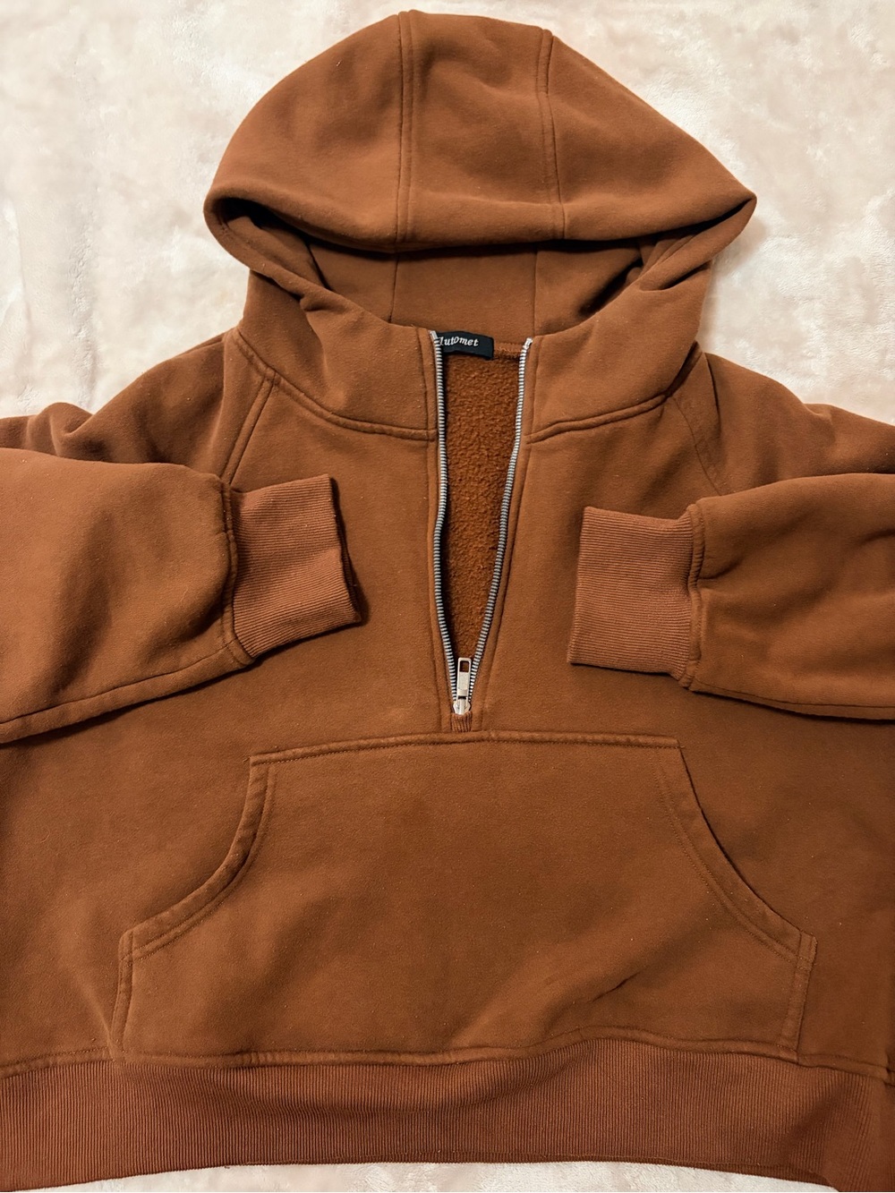 Women's Chestnut Teddy-Lined Half-Zip Hoodie Jacket